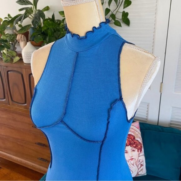 Urban Outfitters | UO Deja Seamed Mini Dress Sleeveless Ribbed Blue New Small - Picture 7 of 15
